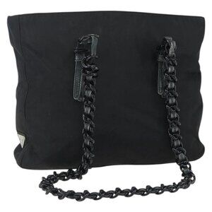 Authentic PRADA Chain Shoulder Bag Nylon Black